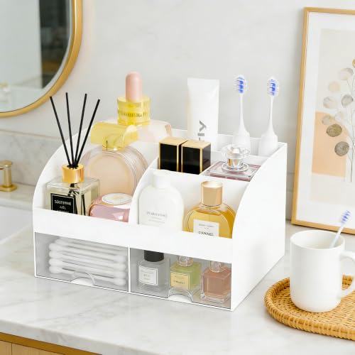 DIRZHX White Makeup Organizer with 2 Drawers - Compact Vanity Storage