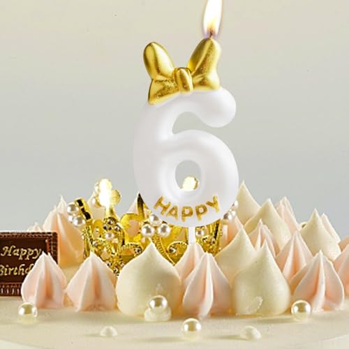 Elegant Pearl White & Gold 8th Birthday Candle Cake Topper