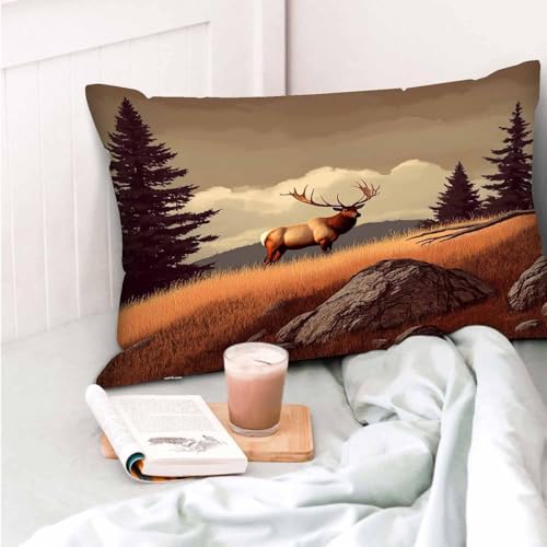 Mugod Wildlife Elk Cushion Cover | 20x30 Inch Decorative Pillow Case