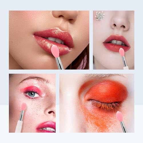 Silicone Lip Brush Set 4 Pcs Pink Lip Gloss Wands with Cap