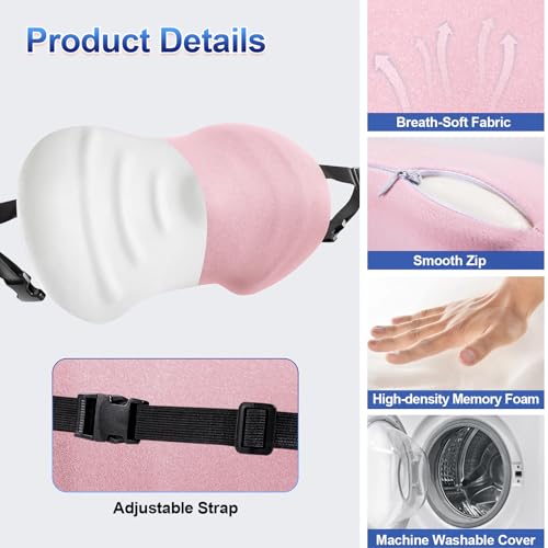 BYMECOST Ergonomic Memory Foam Lumbar Support Pillow - Pink Back Cushion