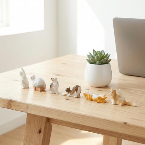 6-Piece Realistic Cat Dashboard Ornaments - Cute Resin Cats