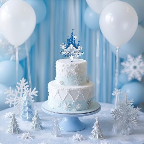 Acrylic Glitter Snowflake Castle Cake Topper - Happy Birthday Decoration