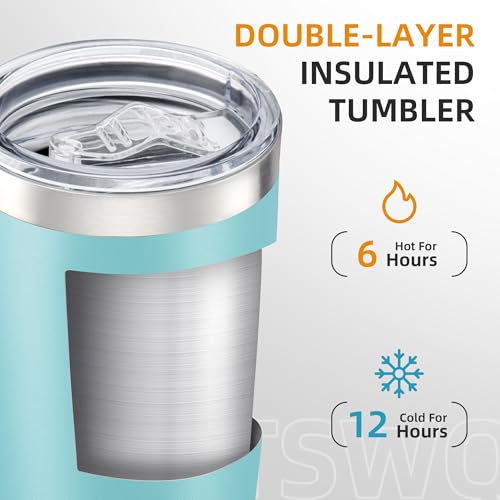 Sky Blue 20 oz Stainless Steel Insulated Tumbler with Lid - Durable, Leak-Proof, Double Wall, Fits Car Cup Holders