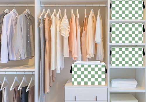 MAIZMZ Sage Green Checkered Storage Basket - Waterproof Nursery Organizer Bin
