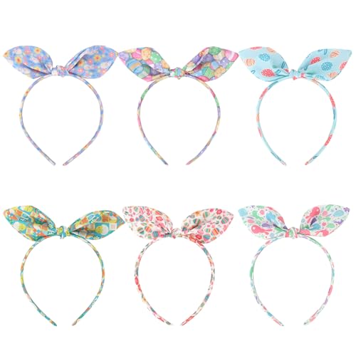 AMCAMI 6-Pack Easter Bunny Ear Headbands, Detachable Soft Bow Hair Accessories