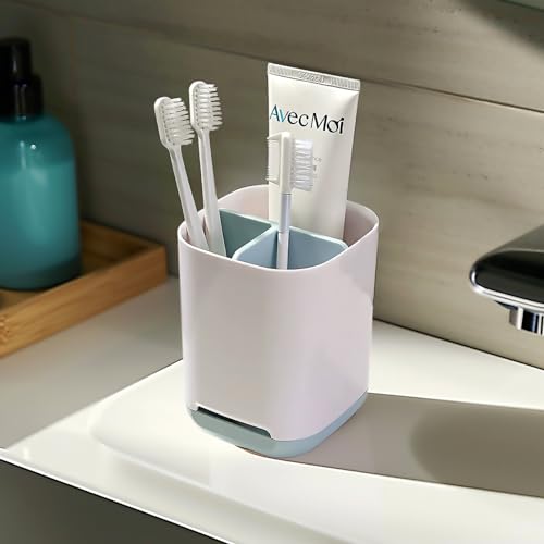 Detachable Toothbrush Holder with Anti-Slip Base – 3 Slot Caddy for Easy Cleaning (Blue)