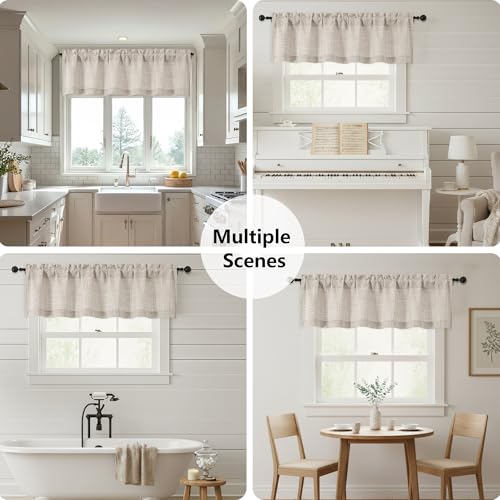 OWENIE Linen Textured Valance Curtain, 60x14 Inch Light Filtering Valance