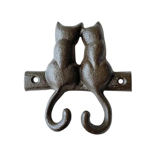 Rustic Cast Iron Cat Wall Hook - Heavy Duty Decorative Coat & Key Hanger