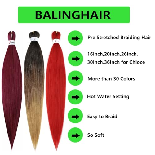 BALINGHAIR Pre Stretched Braiding Hair 26 Inch 1b Natural Black