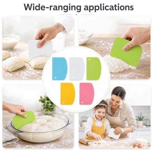 5-Piece Dough Scraper Set for Baking - Flexible Plastic Scrapers