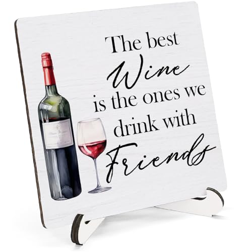 5x5 Inch Wooden Wine Decor Sign for Home Bar & Desk