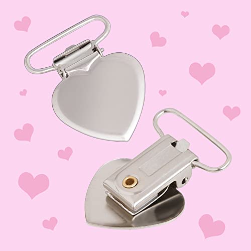 20pcs Silver Heart Shaped Suspender Clips - Metal Fasteners for DIY Crafts