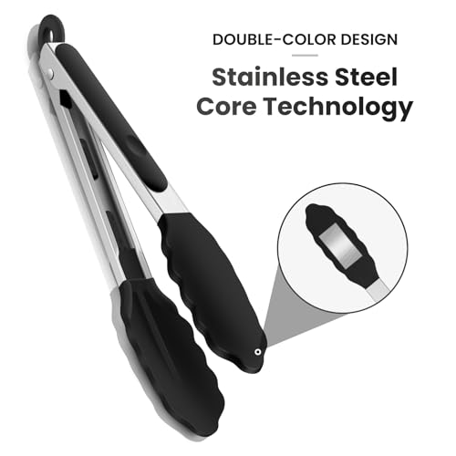 9-Inch Stainless Steel Kitchen Tongs with Silicone Tips - Heat Resistant & Locking Mechanism