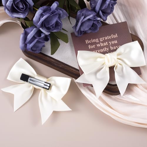 SmallCat White Grosgrain Ribbon Hair Bow Clips - 4 Inch Cute Hair Barrettes
