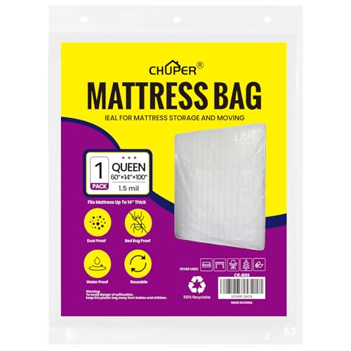 Queen Mattress Bag for Moving - Waterproof Plastic Cover 60" x 100"