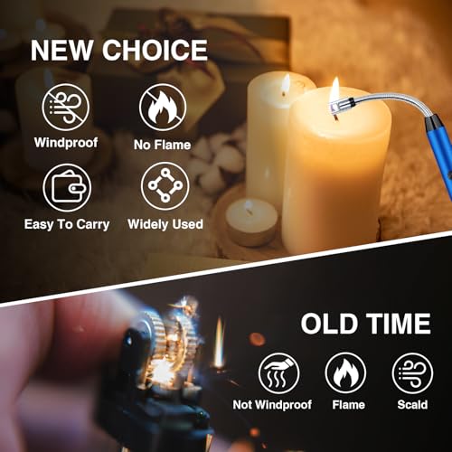 2 PCS Candle Lighter, Electric Lighter Arc Windproof Flameless with 360¡Æ Flexible Neck & LED Power Display, Lighters for Candle for BBQ, Grill, Camping, Fireplace, Stove(Blue)