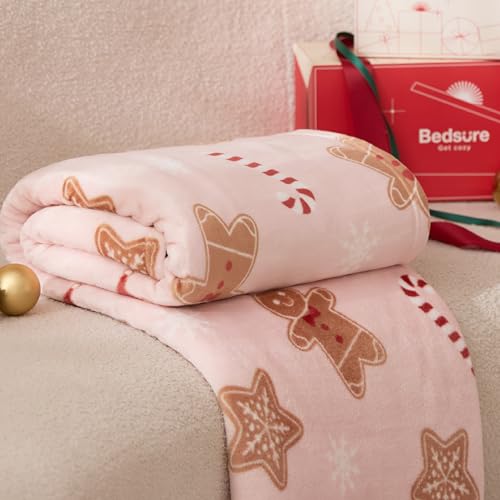 Bedsure Pink Christmas Throw Blanket - 50x60 Gingerbread Holiday Decor Gift