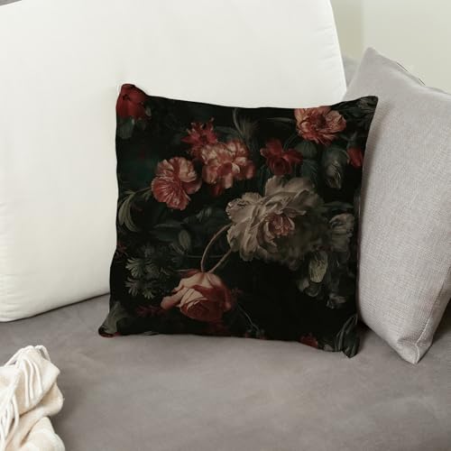 Vintage Rose Floral Throw Pillow Cover 18x18 Inch - 003-Darkness