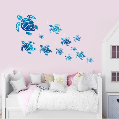 12 Pcs Sea Turtle Wall Decals - Vinyl Ocean Stickers for Home Decor