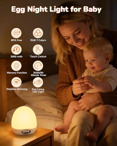 Portable Rechargeable Egg Night Light for Nursery - RGB Touch Control