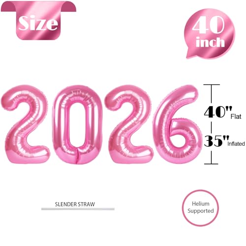 2026 Number Balloon 40 Inch Pink Foil Party Decoration