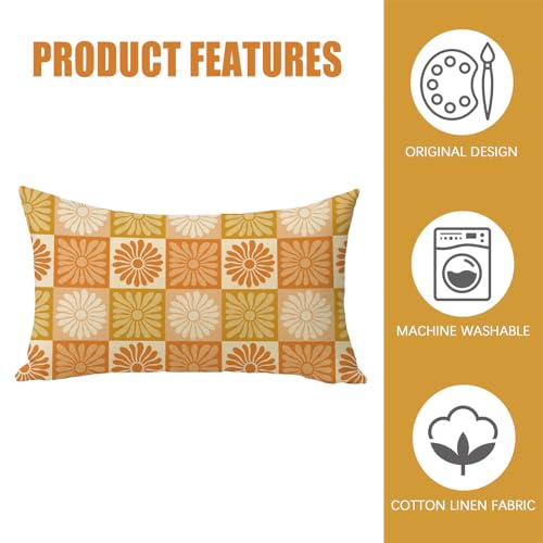Fahrendom Daisy Floral Lumbar Pillow Cover, 12 x 20 Cotton Linen Throw Case