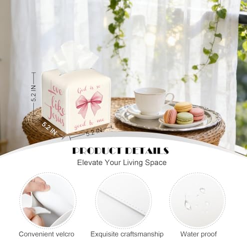 Christian Tissue Box Cover - White Christian Themes-01 PU Leather Cube