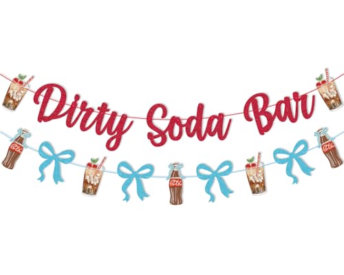 Blue Bow Dirty Soda Bar Banner - Pre-Strung Garland for Baby Showers