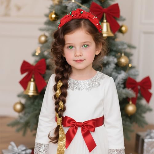 Christmas Knotted Headbands - 2PCS Red & Green Pearl Beaded Hair Accessories