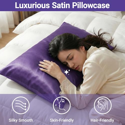 Q&J FABRIC CO. 2 Pack Satin Pillowcases - Standard Size 20x26, Purple, Cooling & Hair Care