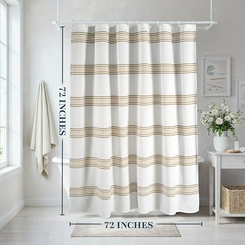 LANE LINEN 2-in-1 Waffle Weave Shower Curtain - Waterproof, 72x72 - Beige
