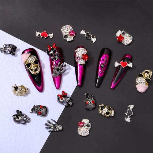 20 Pcs Halloween Skull Nail Charms 3D Gothic Alloy Rhinestones for DIY Art
