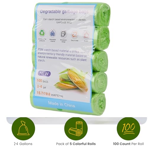 QIXINNET 2-4 Gallon Biodegradable Small Trash Bags, 100 Count, Leak-Proof