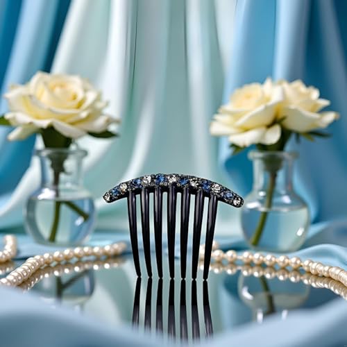 Blue Rhinestone Hair Comb Set - 2 Pcs Korean Style Seven-Tooth Combs