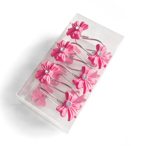 Pink Bow Knot Shower Curtain Hooks - 12PCS Decorative Rust-Resistant