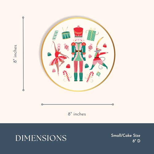 Whimsical Nutcracker Dessert Plates - Pack of 8, 8.25 Inch Holiday Tableware