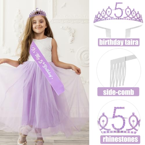 Rose Gold 5th Birthday Tiara and Sash Set for Girls