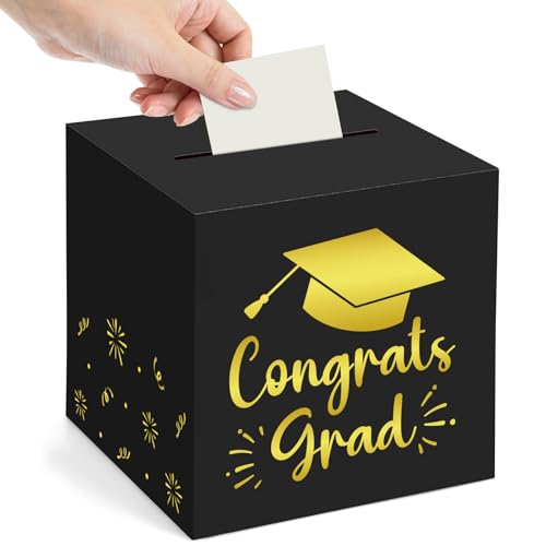 Black Graduation Card Box - 9 Inch Congrats Grad Cap Holder