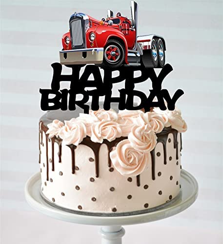 Heavy Truck Cake Topper - Black Acrylic Birthday Decoration