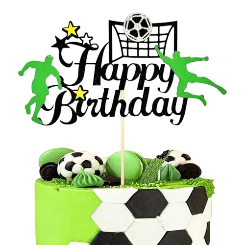 Soccer Happy Birthday Cake Topper - Glitter Sports Theme Decoration