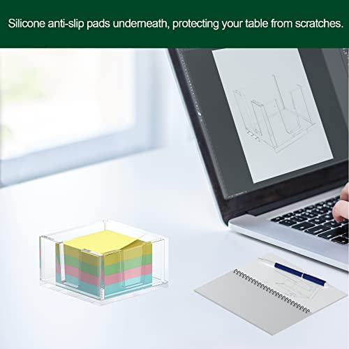 BOSSCASA Acrylic Sticky Note Holder for 3x3 Inch Pads, Clear Desk Organizer