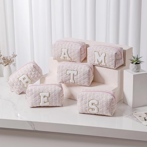 JOVAKIT Pink Floral Letter Makeup Bag Coquette Travel Pouch