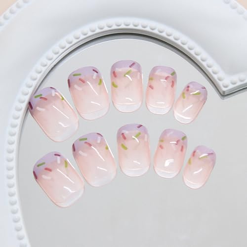 Purple French Tip Press on Nails Short Square False Nails 24Pcs