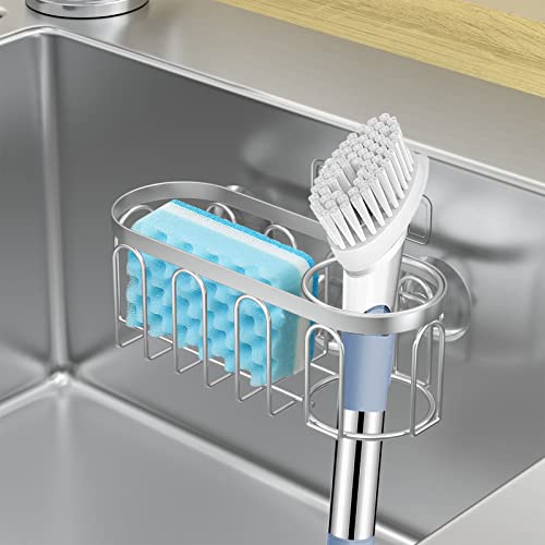 Yazoni 2-in-1 Silver Sponge Holder - Rustproof Sink Caddy with 3 Suction Cups