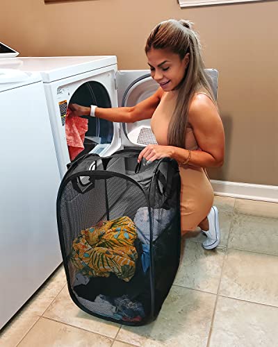 HOUSE AGAIN Black 70L Collapsible Mesh Laundry Hamper with Steel Frame & Handles