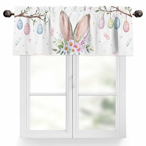 Easter Bunny Window Valance 54x18 Inch Colorful Egg Rabbit Rod Pocket