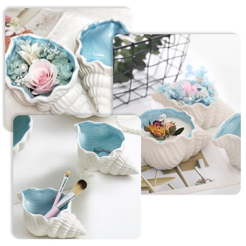 Ocean Ceramic Jewelry Tray - Aqua Shell Trinket Dish (Style A)