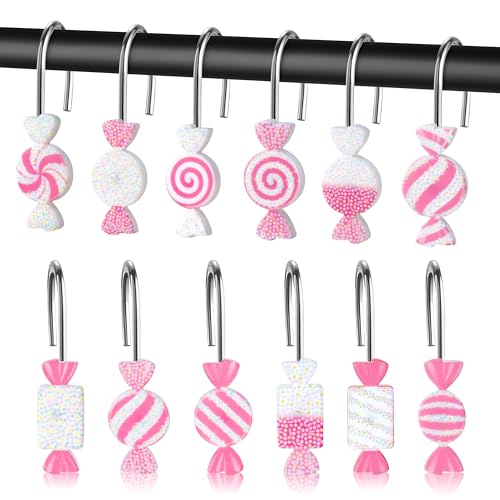 Pink Candy Shower Curtain Hooks - 12 Pack Decorative Hangers