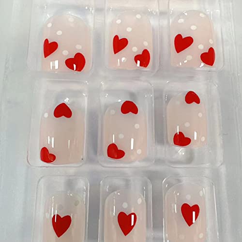 Valentine's Day Short Square Press On Nails Glossy Red Heart Acrylic Fake Nails